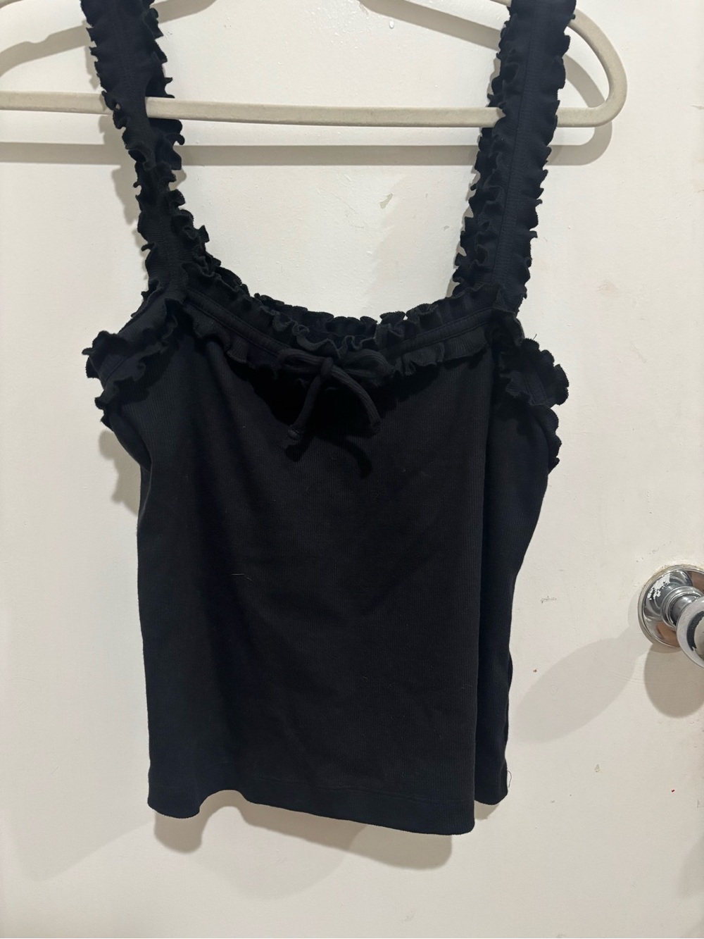 Maeve Black Ruffle-Trim Knit Tank